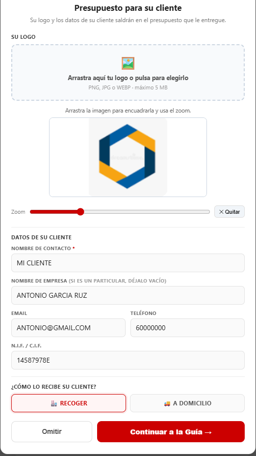 Tu logo y los datos de tu cliente